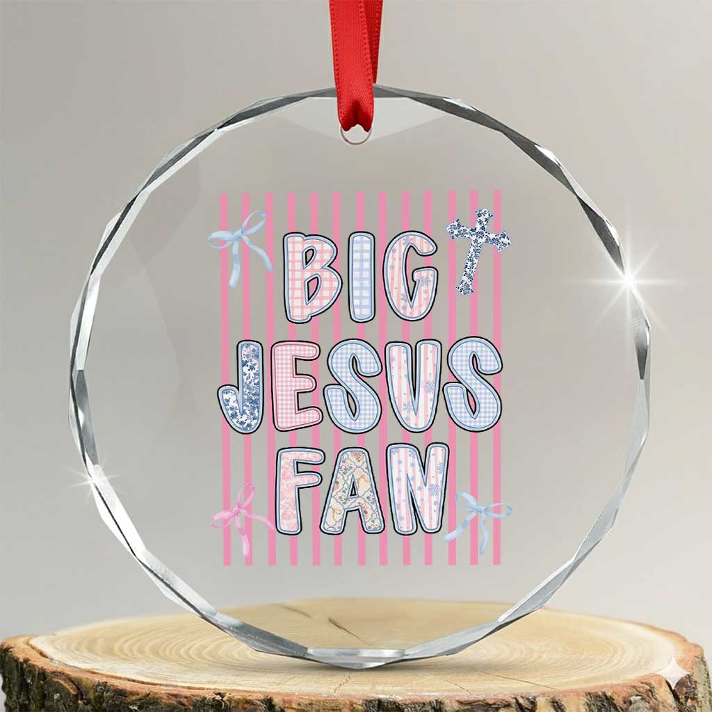 Big Jesus Fan Crystal Glass Ornament Striped Preppy Christian Believer Faith God Religious Gifts TS10 Transparent Glass 3'' Circle Print Your Wear