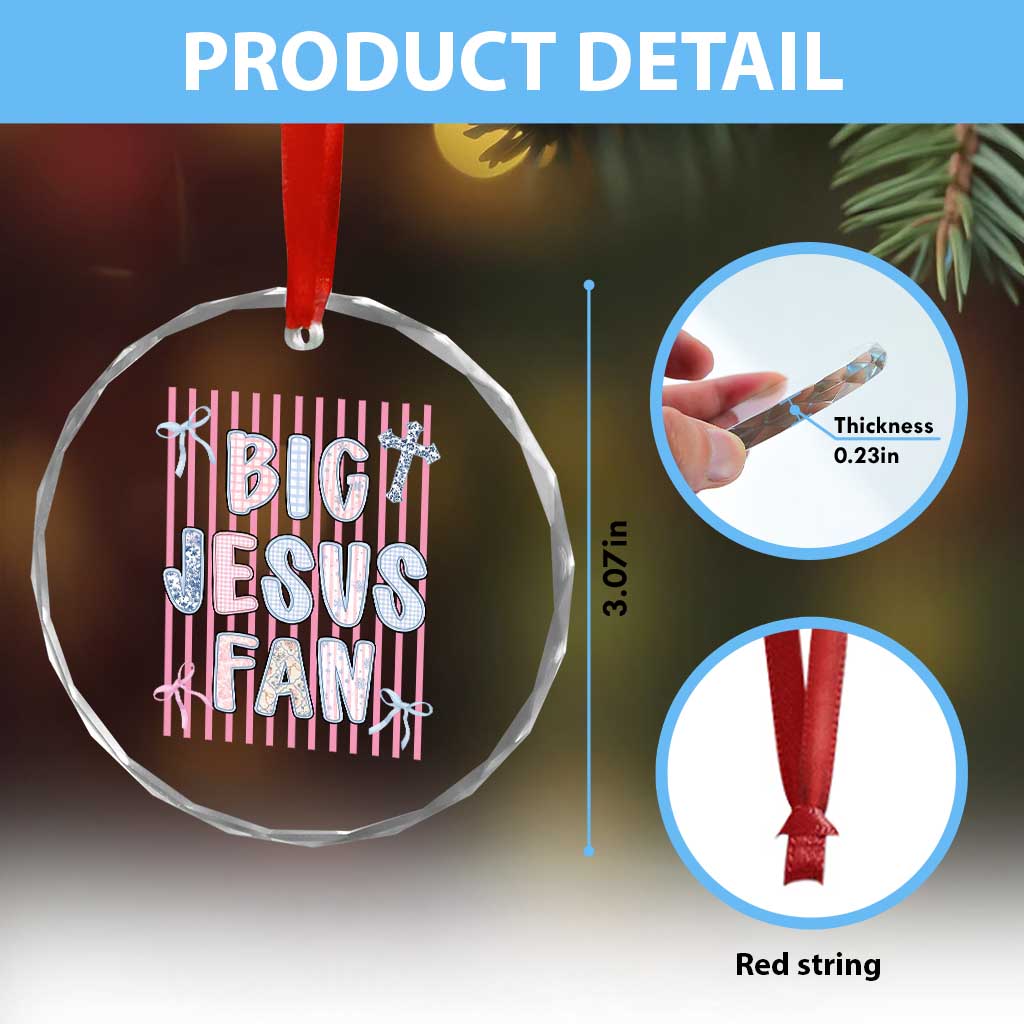 Big Jesus Fan Crystal Glass Ornament Striped Preppy Christian Believer Faith God Religious Gifts TS10 Print Your Wear