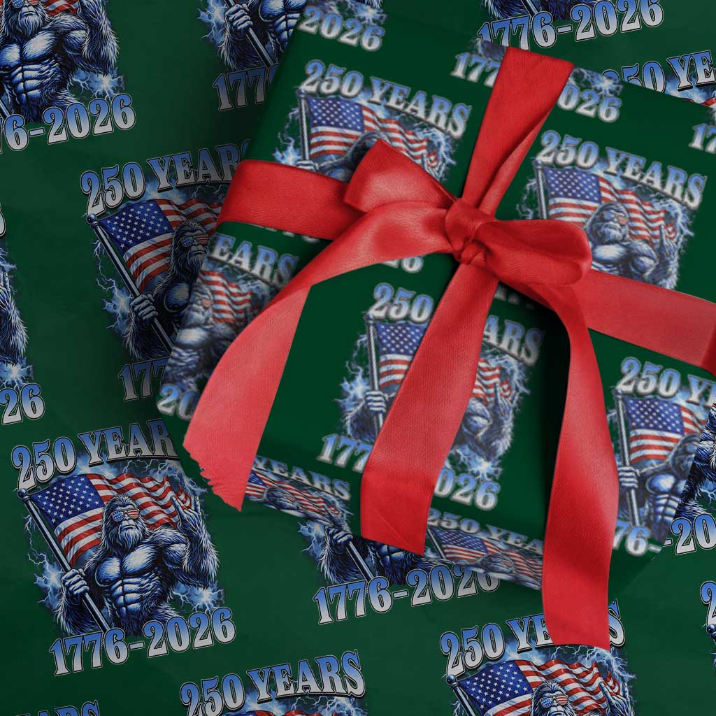 Bigfoot 250th Anniversary America Wrapping Paper Roll 250 Years Of Freedom 4th July 1776 2026 Patriotic Flag TS10 Green Print Your Wear