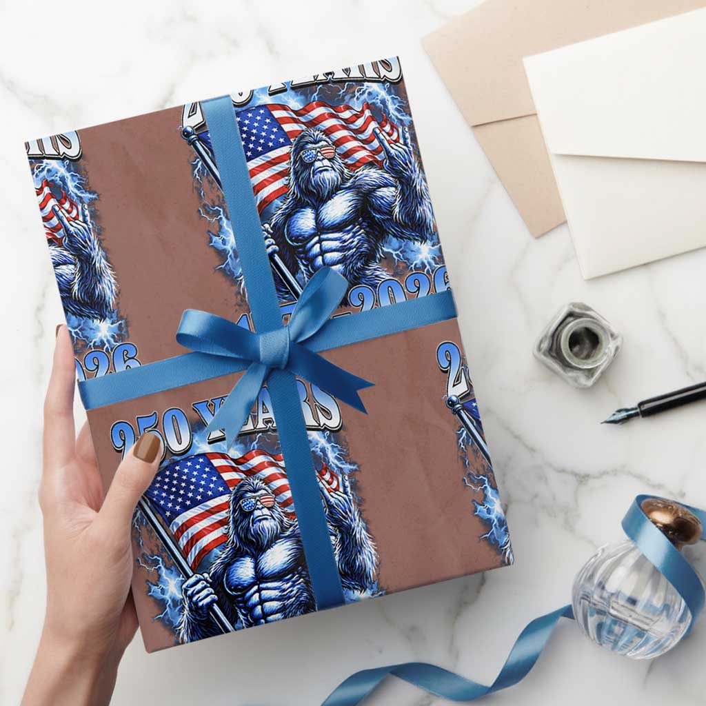 Bigfoot 250th Anniversary America Wrapping Paper Roll 250 Years Of Freedom 4th July 1776 2026 Patriotic Flag TS10 Mocha Print Your Wear