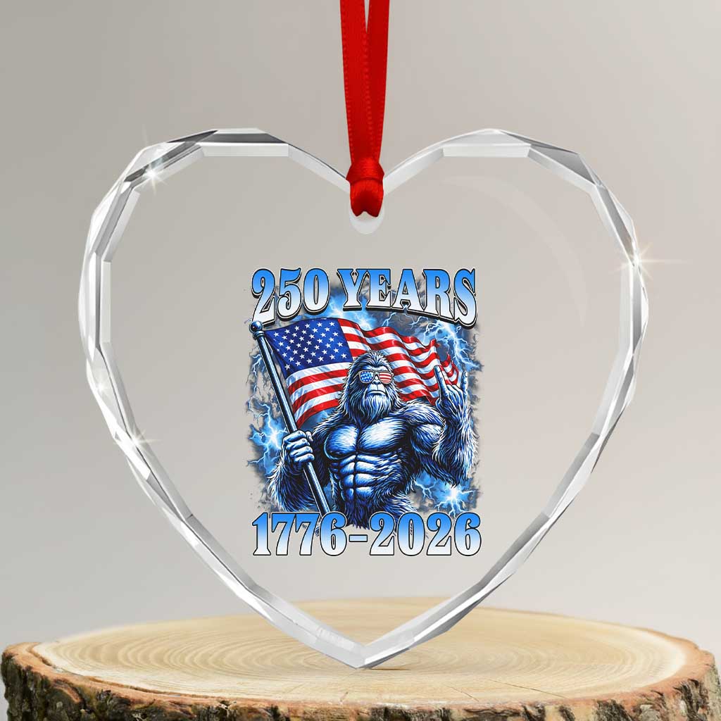 Bigfoot 250th Anniversary America Heart Crystal Glass Ornament 250 Years Of Freedom 4th July 1776 2026 Patriotic Flag TS10 Transparent Glass 3'' Heart Print Your Wear