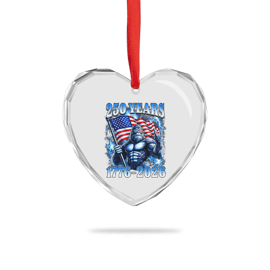 Bigfoot 250th Anniversary America Heart Crystal Glass Ornament 250 Years Of Freedom 4th July 1776 2026 Patriotic Flag TS10 Print Your Wear