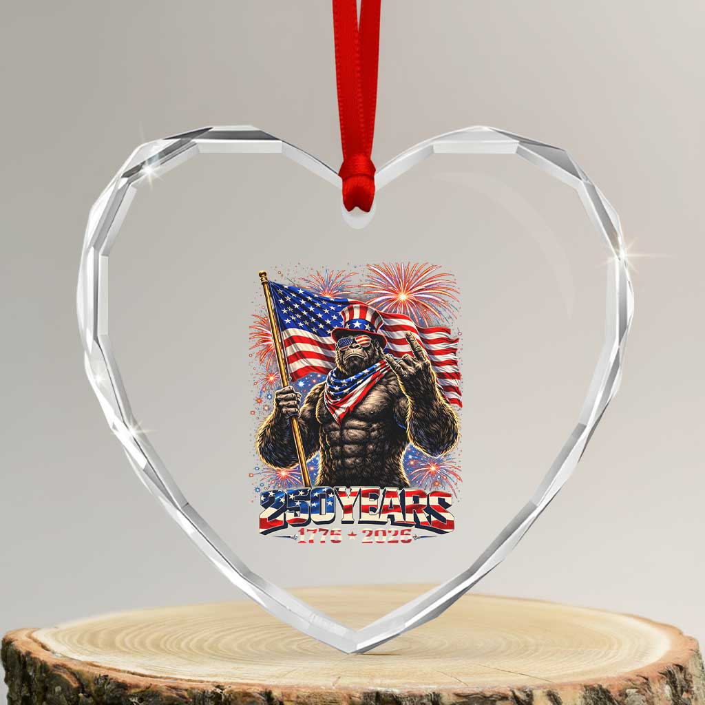 Bigfoot 250th Anniversary Heart Crystal Glass Ornament USA Independence 250 Years Of Freedom 1776 2026 Patriotic Flag TS10 Transparent Glass 3'' Heart Print Your Wear