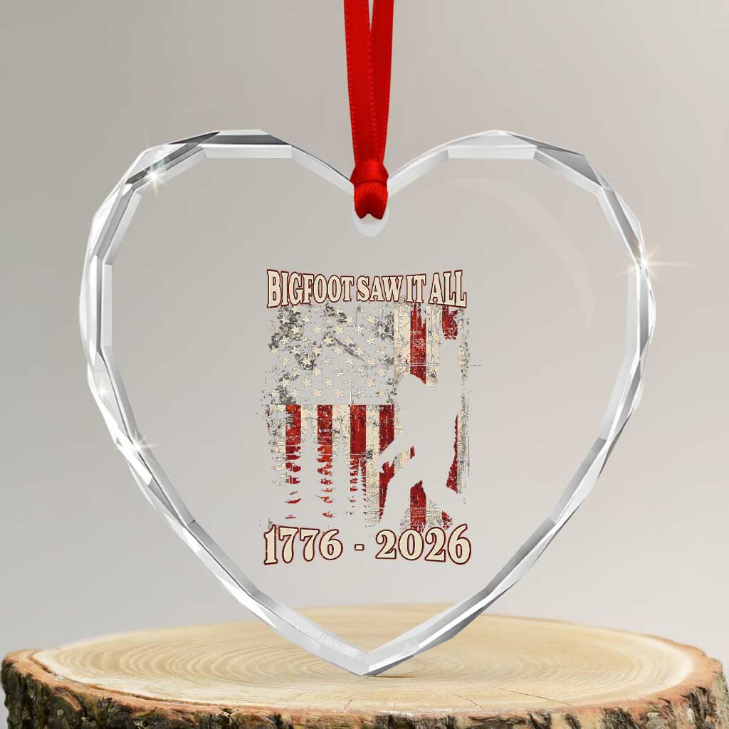 Bigfoot 250th Anniversary USA Heart Crystal Glass Ornament Bigfoot Saw It All 1776 2026 4th of July