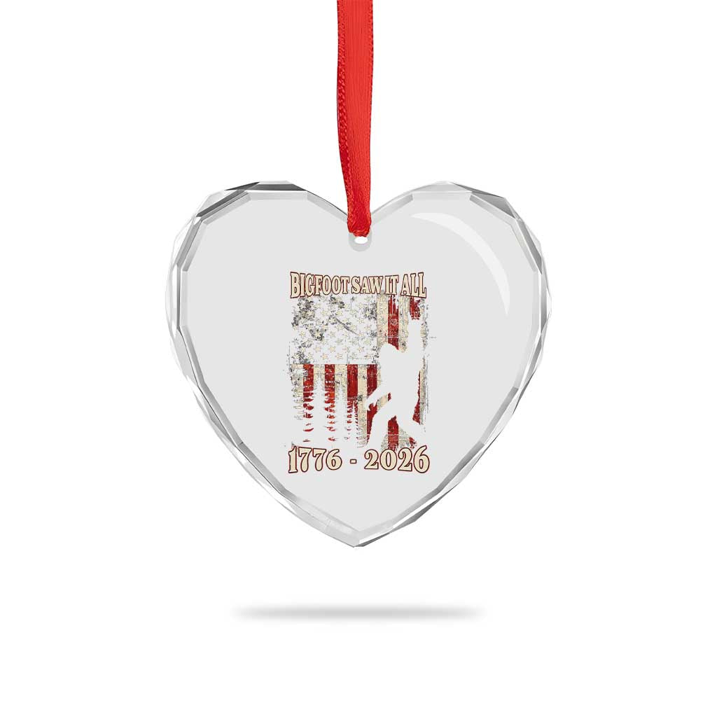 Bigfoot 250th Anniversary USA Heart Crystal Glass Ornament Bigfoot Saw It All 1776 2026 4th of July