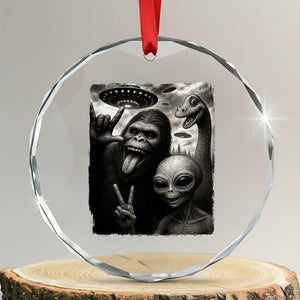 Bigfoot Alien Loch Ness Monster Crystal Glass Ornament Funny Cryptid UFO Selfie Sasquatch Rock On TS10 Transparent Glass 3'' Circle Print Your Wear
