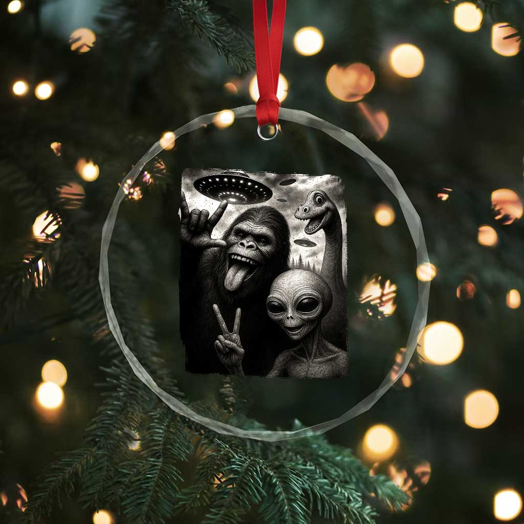 Bigfoot Alien Loch Ness Monster Crystal Glass Ornament Funny Cryptid UFO Selfie Sasquatch Rock On TS10 Print Your Wear