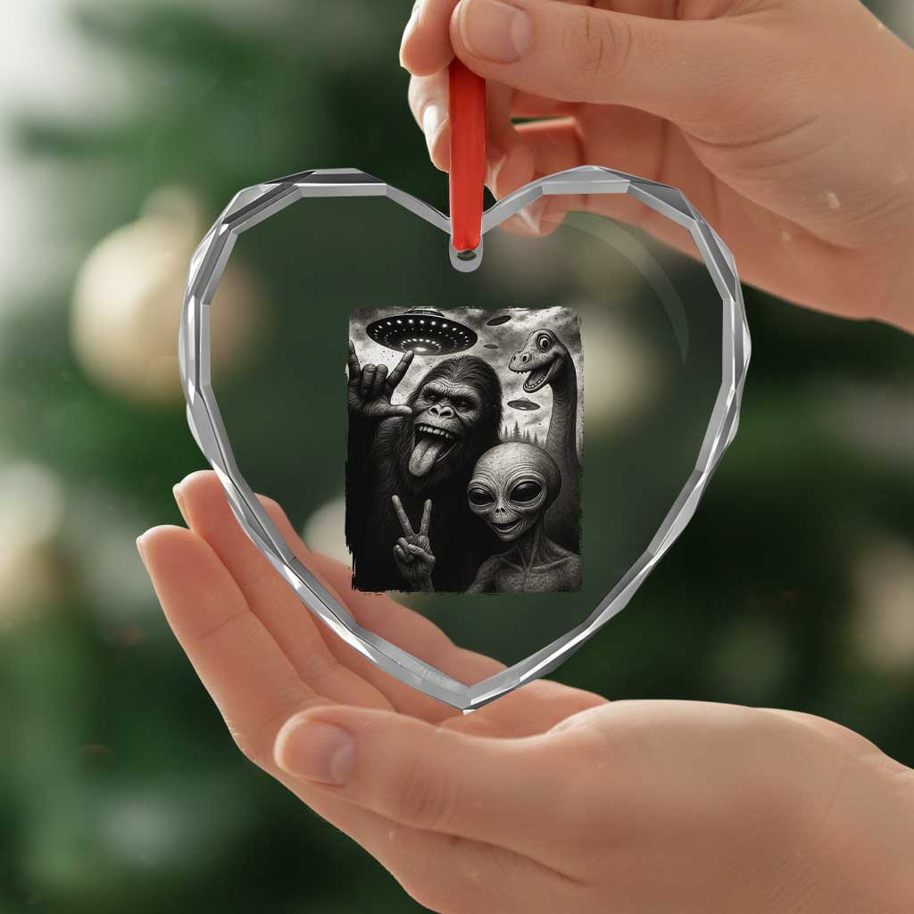 Bigfoot Alien Loch Ness Monster Heart Crystal Glass Ornament Funny Cryptid UFO Selfie Sasquatch Rock On TS10 Print Your Wear