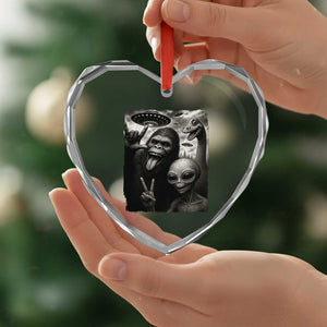 Bigfoot Alien Loch Ness Monster Heart Crystal Glass Ornament Funny Cryptid UFO Selfie Sasquatch Rock On TS10 Print Your Wear