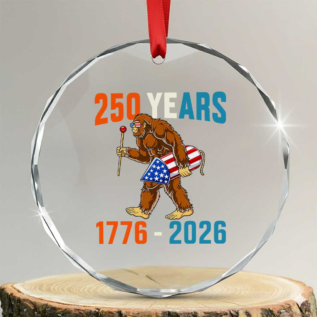 Bigfoot America 250 Crystal Glass Ornament Funny Sasquatch American Flag Fireworks Fourth of July TS14 Transparent Glass 3'' Circle Print Your Wear