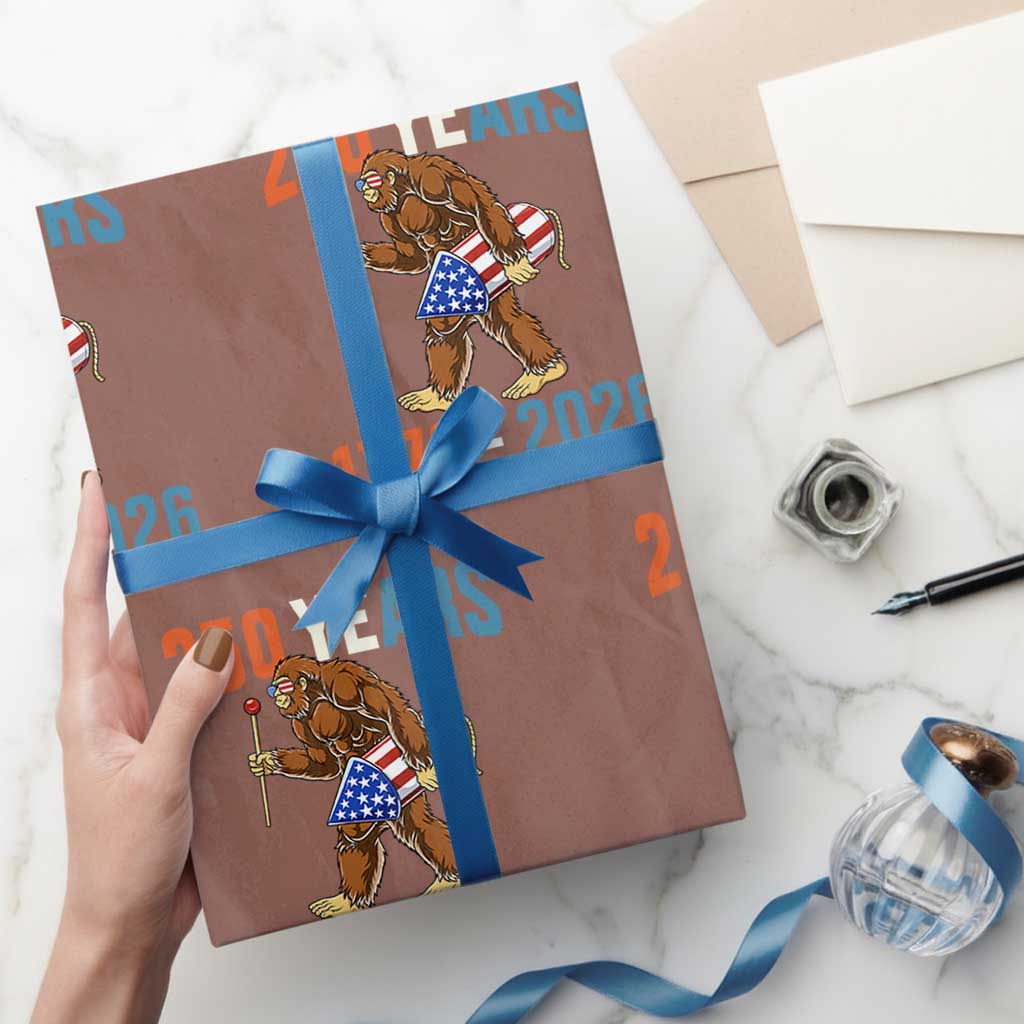 250th Anniversary USA Bigfoot Wrapping Paper Roll Funny Sasquatch American Flag Fireworks Fourth of July TS14 Mocha Print Your Wear