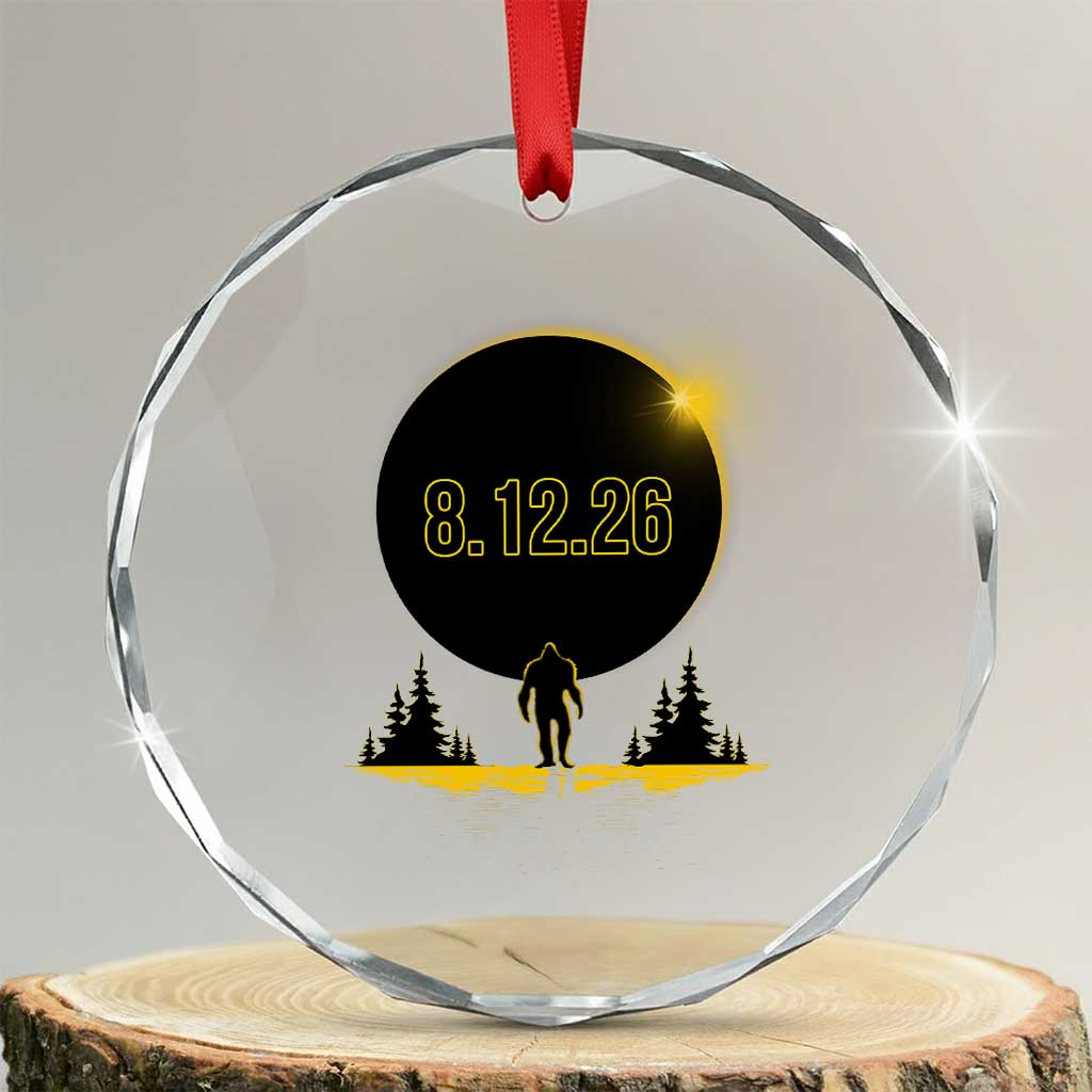 Bigfoot August 12 2026 Total Solar Eclipse Crystal Glass Ornament Totality Sasquatch Cryptid Stargazer Memorabilia TS02 Transparent Glass 3'' Circle Print Your Wear