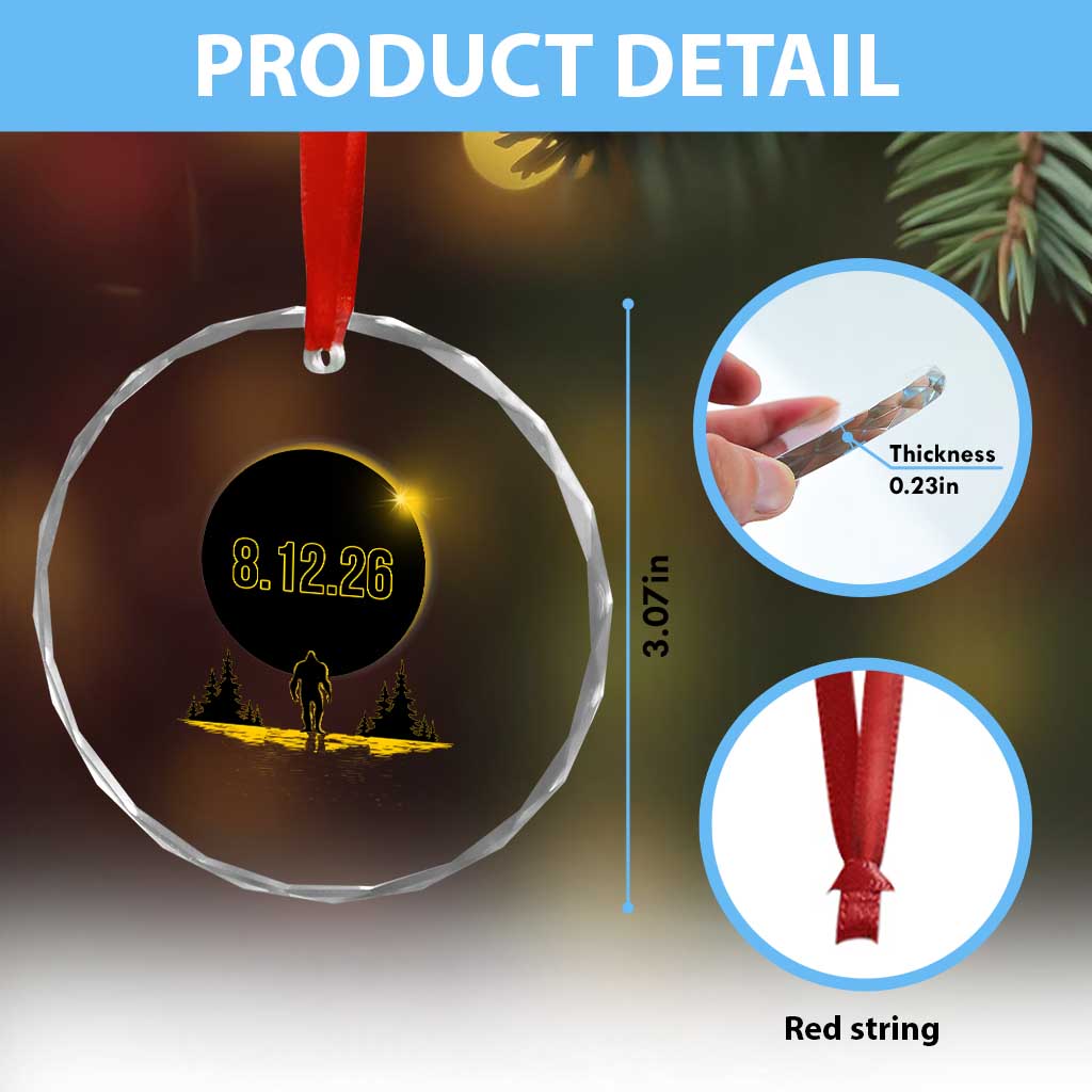 Bigfoot August 12 2026 Total Solar Eclipse Crystal Glass Ornament Totality Sasquatch Cryptid Stargazer Memorabilia TS02 Print Your Wear