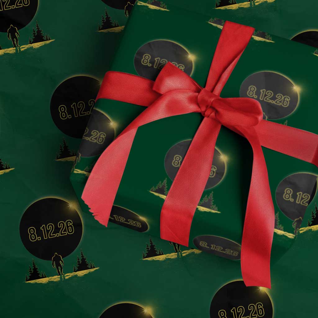 Bigfoot August 12 2026 Total Solar Eclipse Wrapping Paper Roll Totality Sasquatch Cryptid Stargazer Memorabilia TS02 Green Print Your Wear