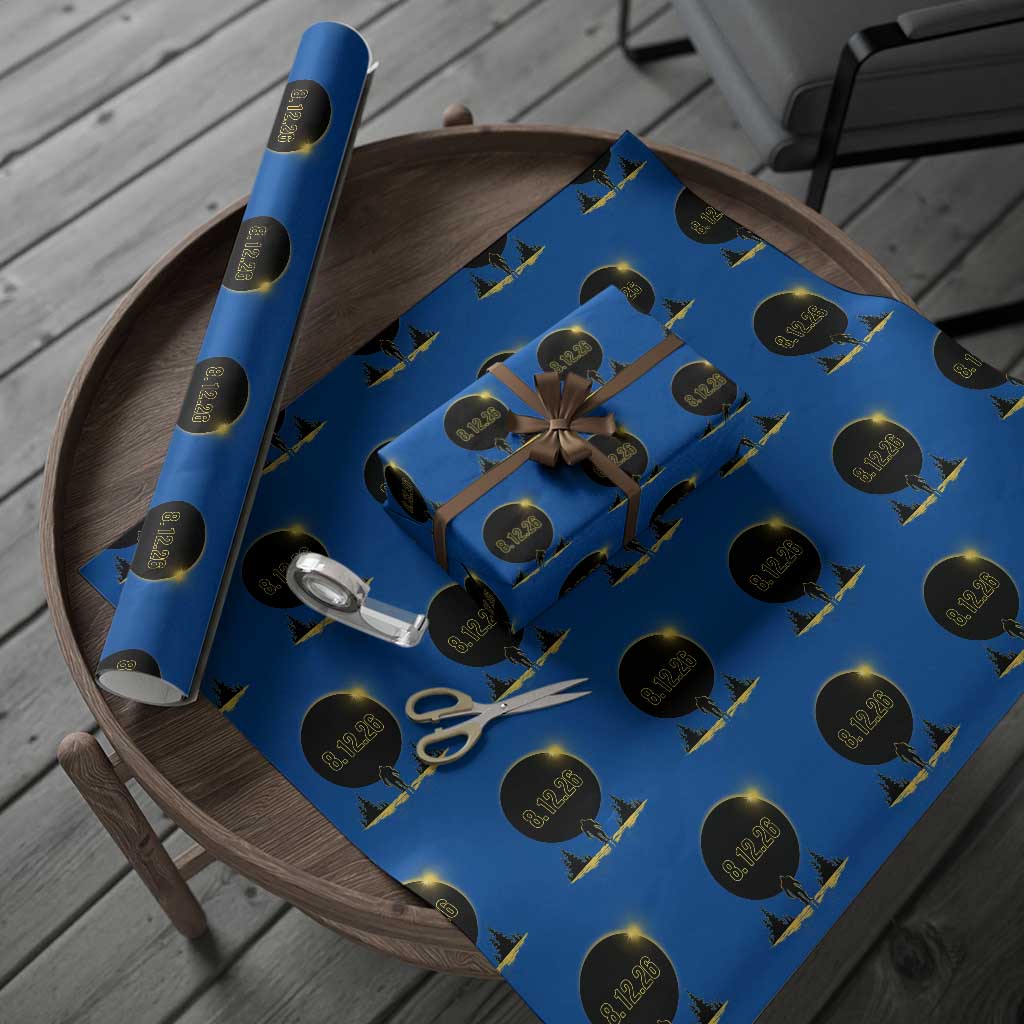 Bigfoot August 12 2026 Total Solar Eclipse Wrapping Paper Roll Totality Sasquatch Cryptid Stargazer Memorabilia TS02 Blue Print Your Wear