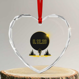 Bigfoot August 12 2026 Total Solar Eclipse Heart Crystal Glass Ornament Totality Sasquatch Cryptid Stargazer Memorabilia TS02 Transparent Glass 3'' Heart Print Your Wear