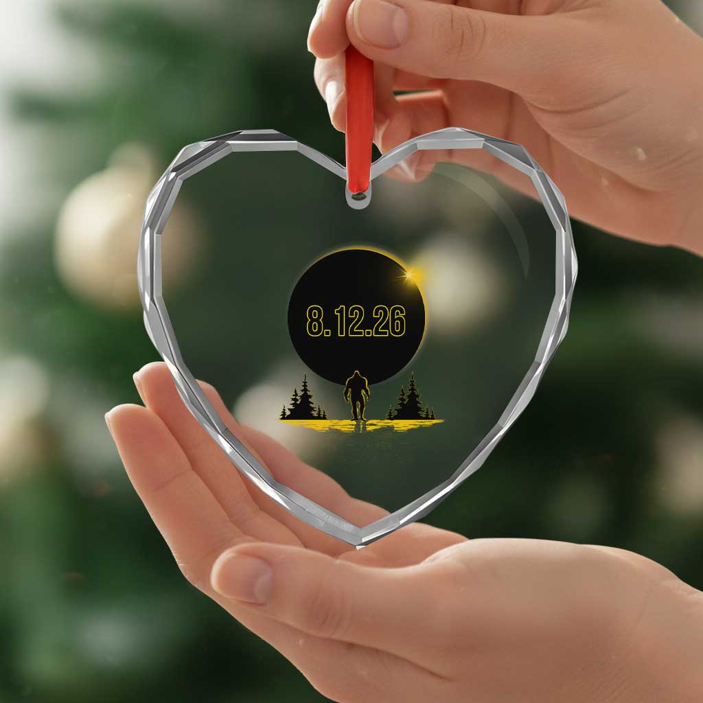 Bigfoot August 12 2026 Total Solar Eclipse Heart Crystal Glass Ornament Totality Sasquatch Cryptid Stargazer Memorabilia TS02 Print Your Wear
