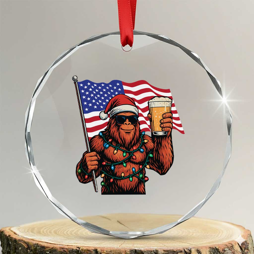 Bigfoot Beer Christmas Crystal Glass Ornament Sasquatch American Flag Patriotic TS14 Transparent Glass 3'' Circle Print Your Wear