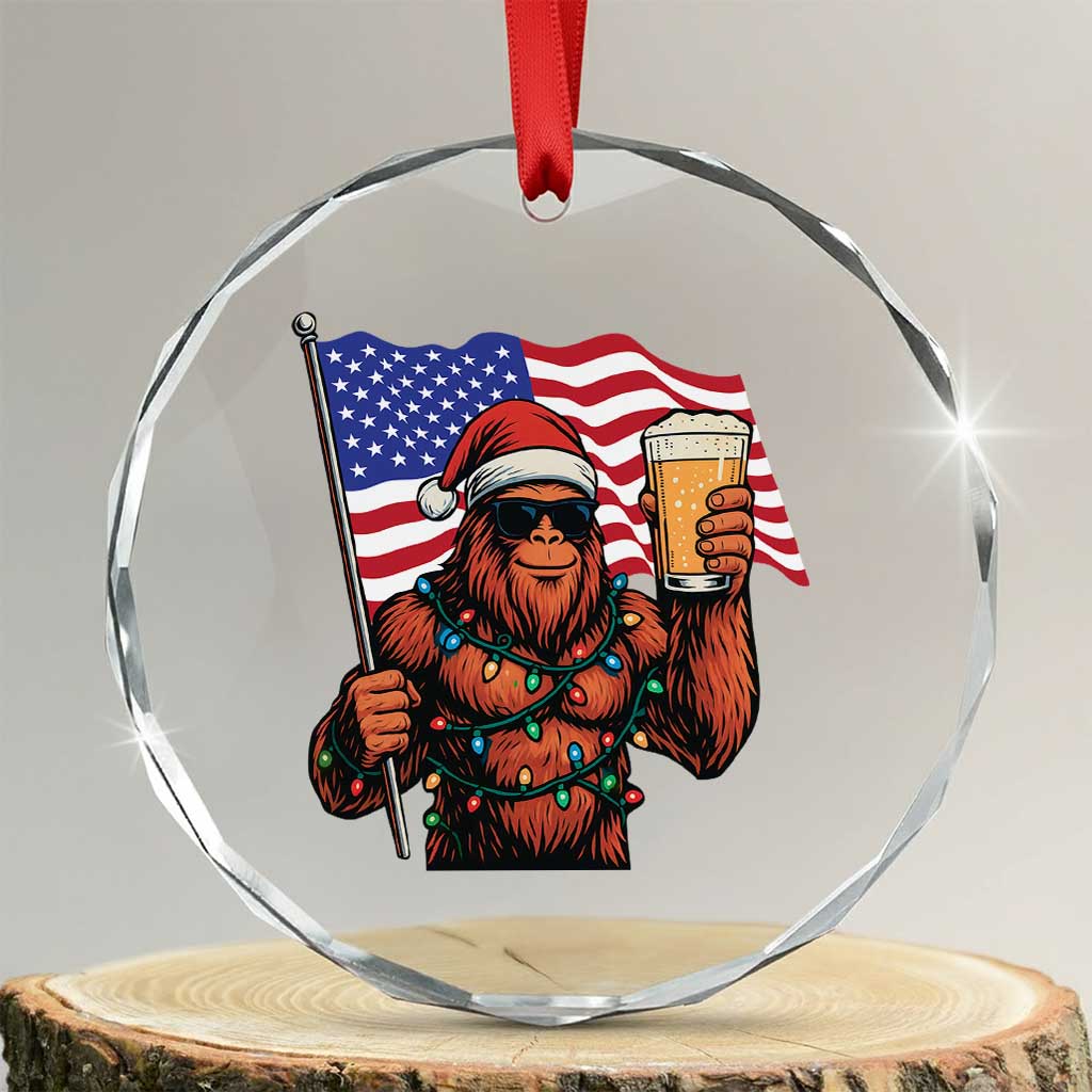 Bigfoot Beer Christmas Crystal Glass Ornament Sasquatch American Flag Patriotic TS14 Transparent Glass 3'' Circle Print Your Wear