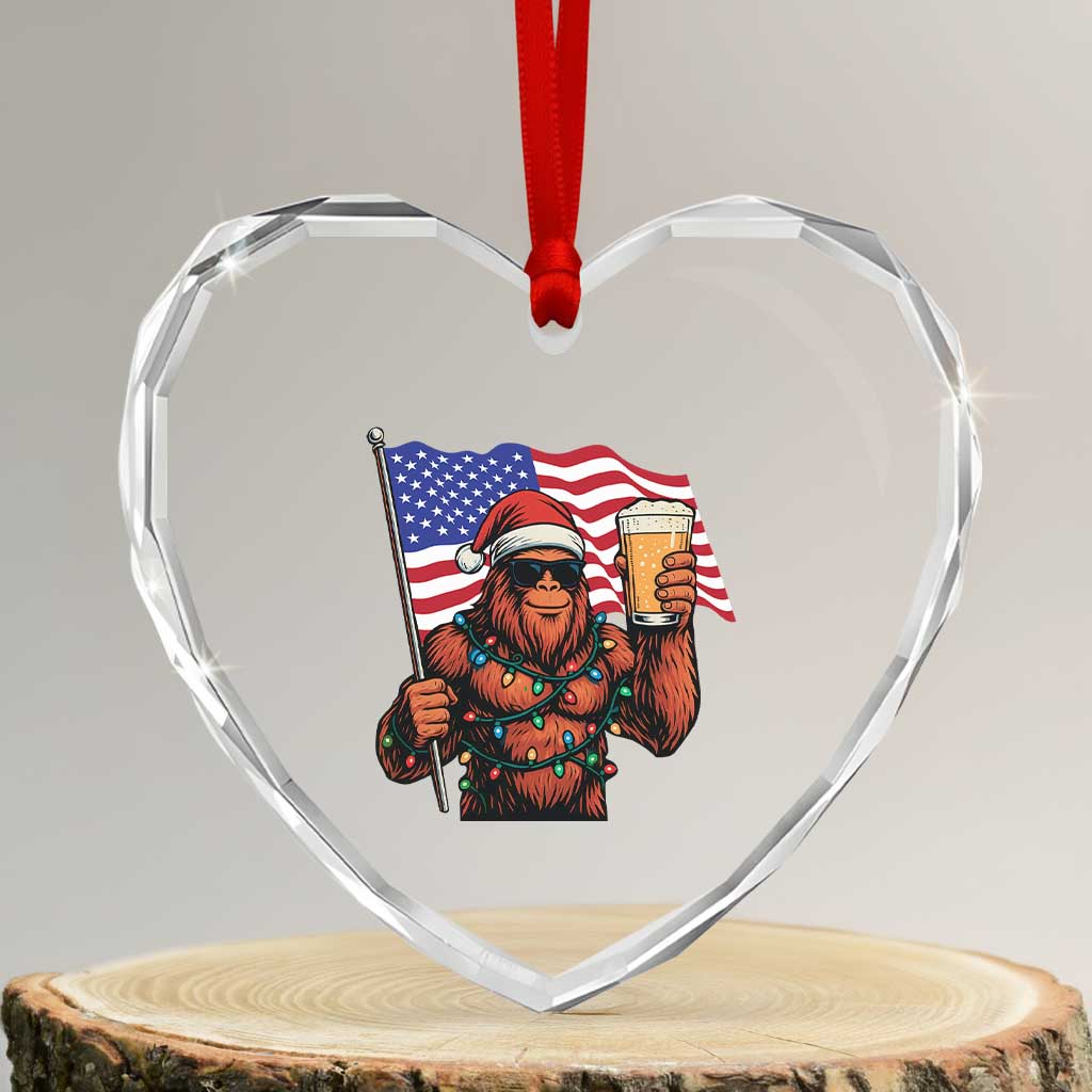 Bigfoot Beer Christmas Heart Crystal Glass Ornament Sasquatch American Flag Patriotic TS14 Transparent Glass 3'' Heart Print Your Wear
