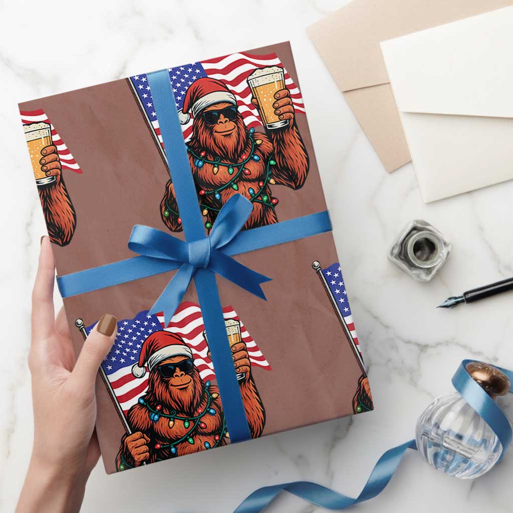 Bigfoot Beer Xmas Wrapping Paper Roll Sasquatch American Flag Patriotic TS14 Mocha Print Your Wear