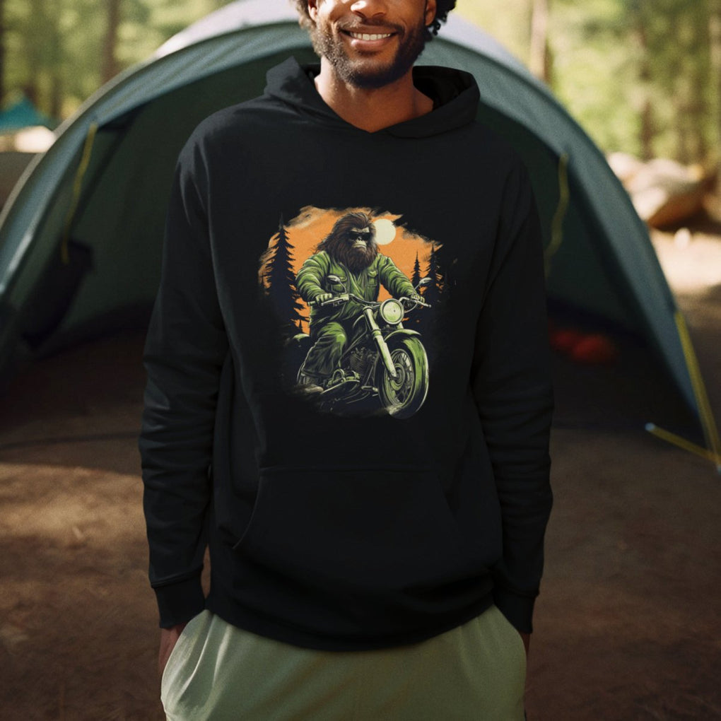 Bigfoot Biker Funny Sasquatch Riding A Motorcycle Vintage Hoodie TS09 Printyourwear