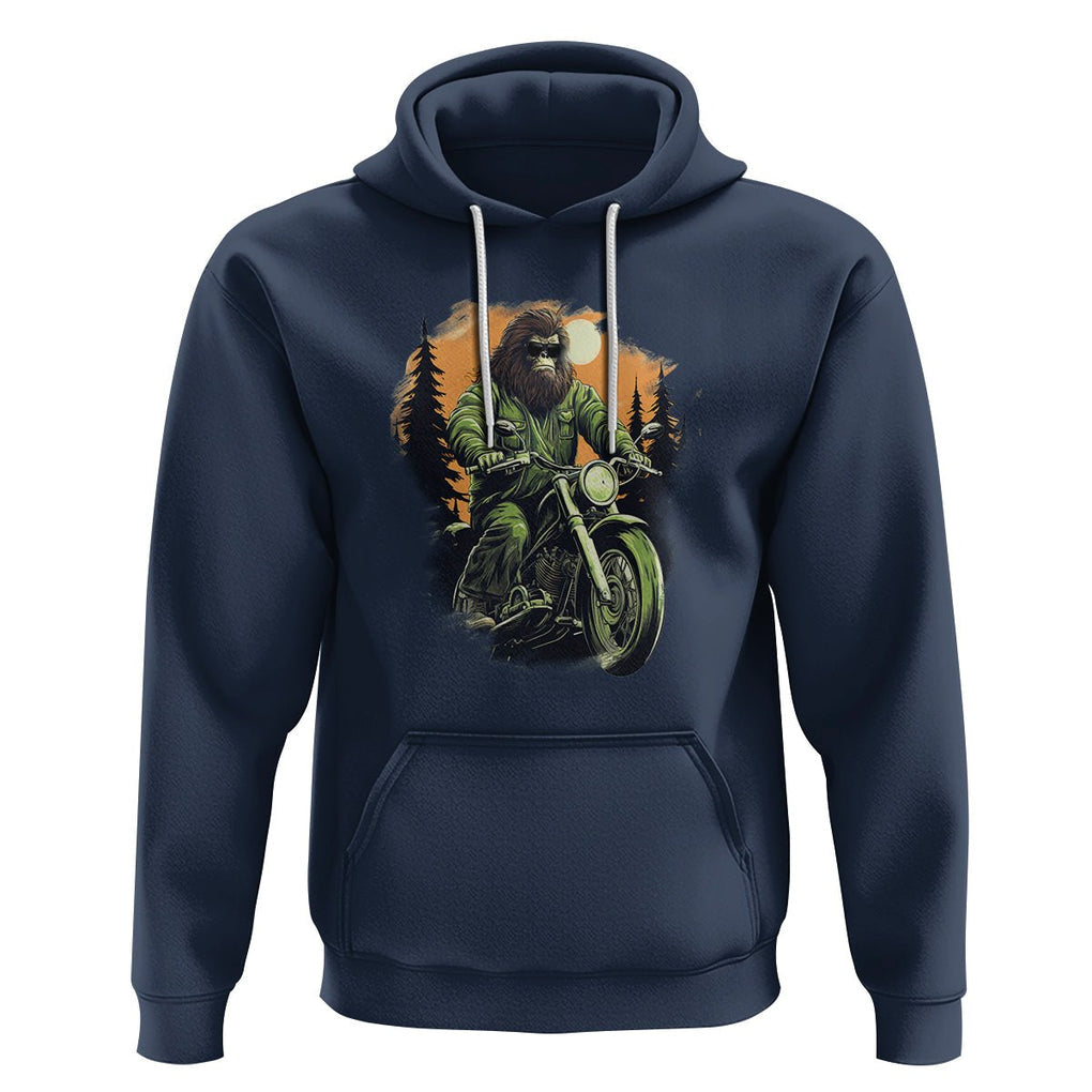 Bigfoot Biker Funny Sasquatch Riding A Motorcycle Vintage Hoodie TS09 Navy Printyourwear
