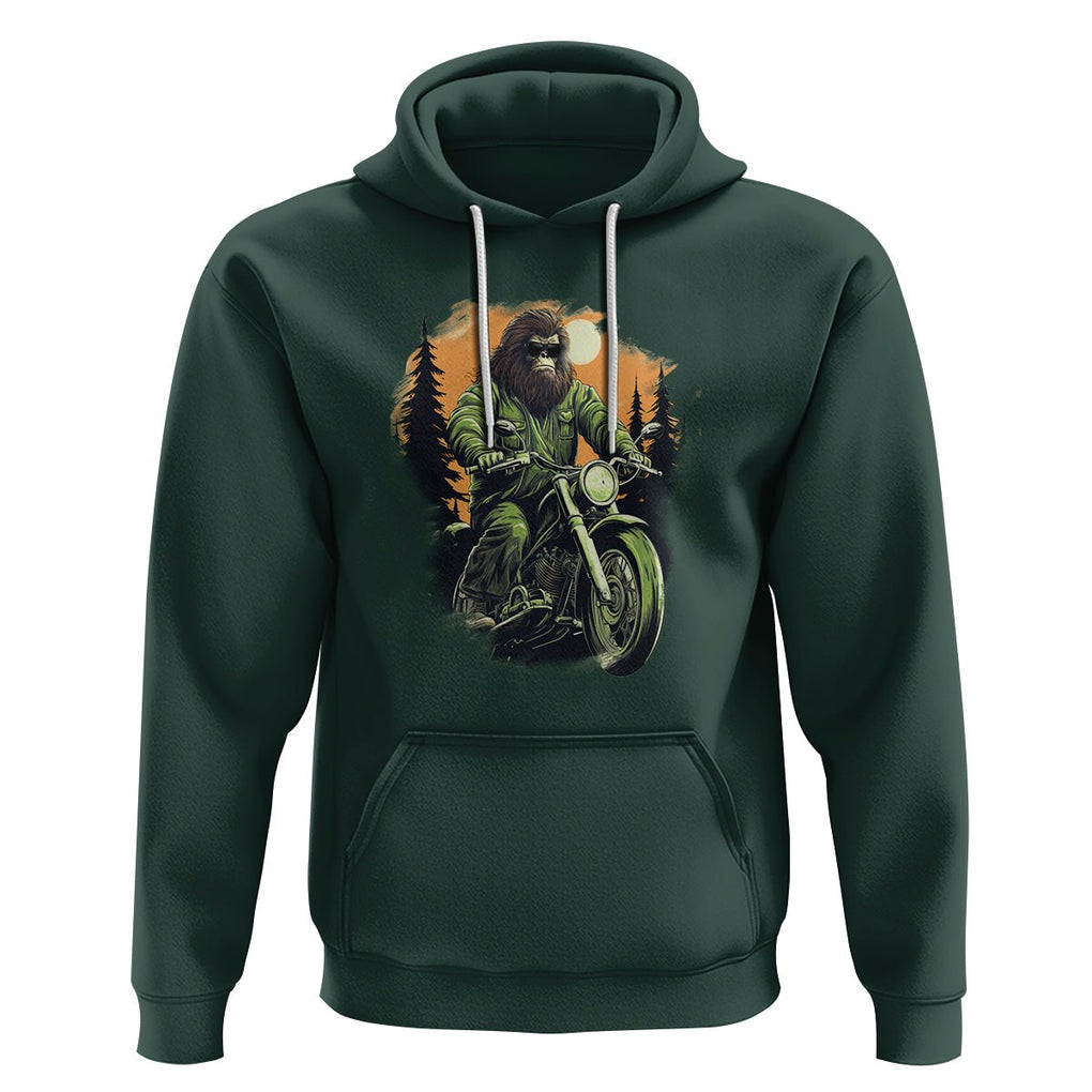 Bigfoot Biker Funny Sasquatch Riding A Motorcycle Vintage Hoodie TS09 Dark Forest Green Printyourwear