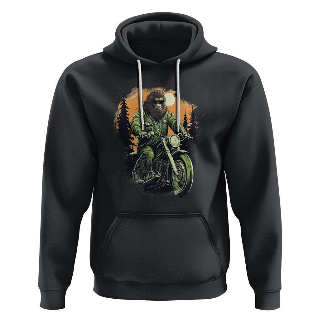 Bigfoot Biker Funny Sasquatch Riding A Motorcycle Vintage Hoodie TS09 Black Printyourwear
