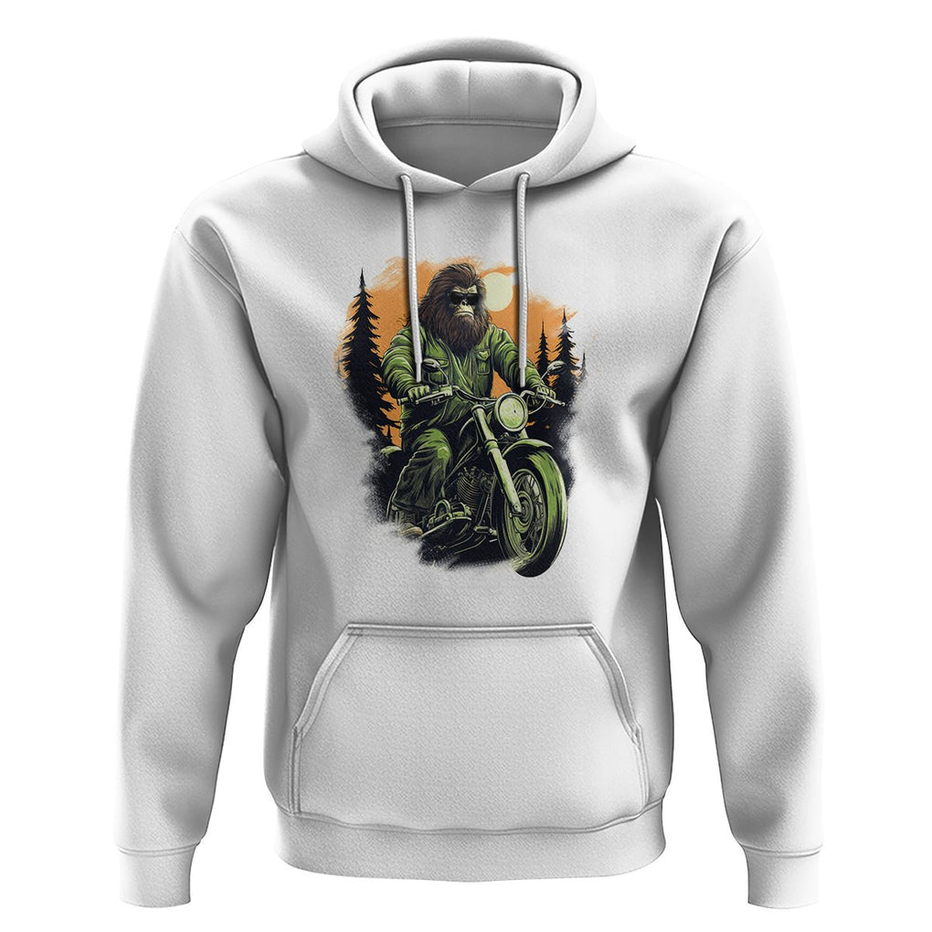 Bigfoot Biker Funny Sasquatch Riding A Motorcycle Vintage Hoodie TS09 White Printyourwear