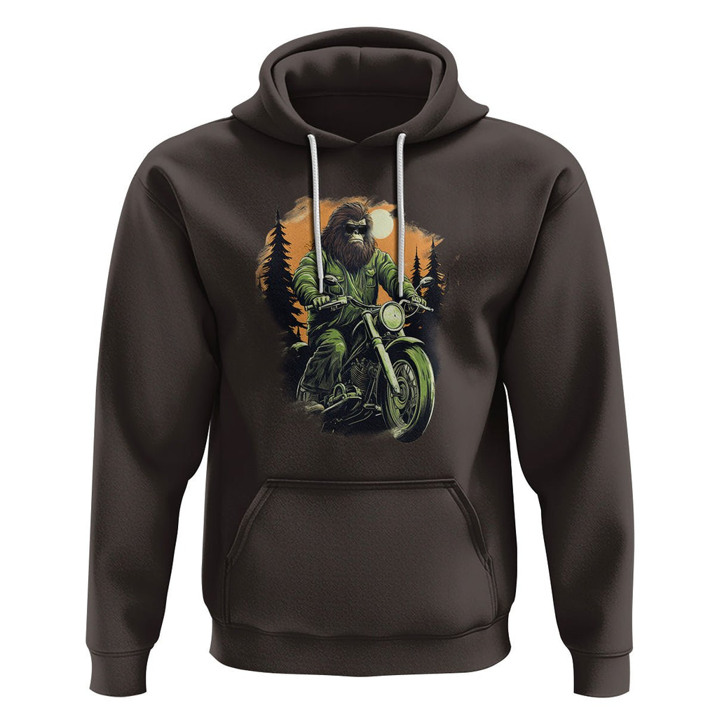 Bigfoot Biker Funny Sasquatch Riding A Motorcycle Vintage Hoodie TS09 Dark Chocolate Printyourwear