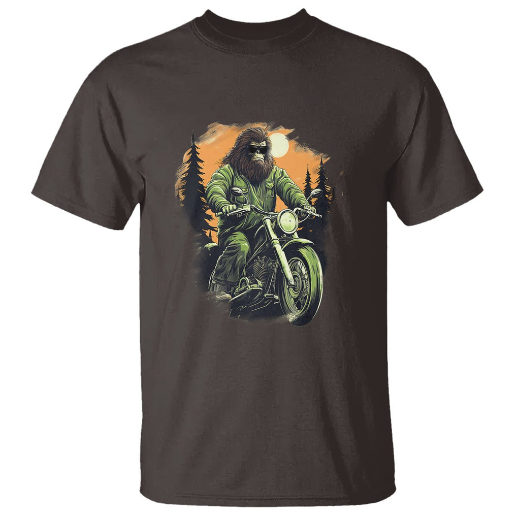 Bigfoot Biker Funny Sasquatch Riding A Motorcycle Vintage T Shirt TS09 Dark Chocolate Printyourwear