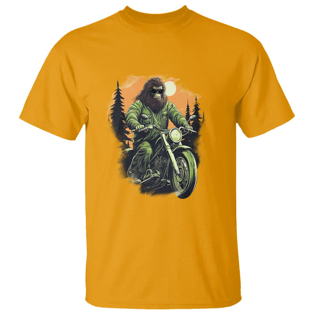 Bigfoot Biker Funny Sasquatch Riding A Motorcycle Vintage T Shirt TS09 Gold Printyourwear