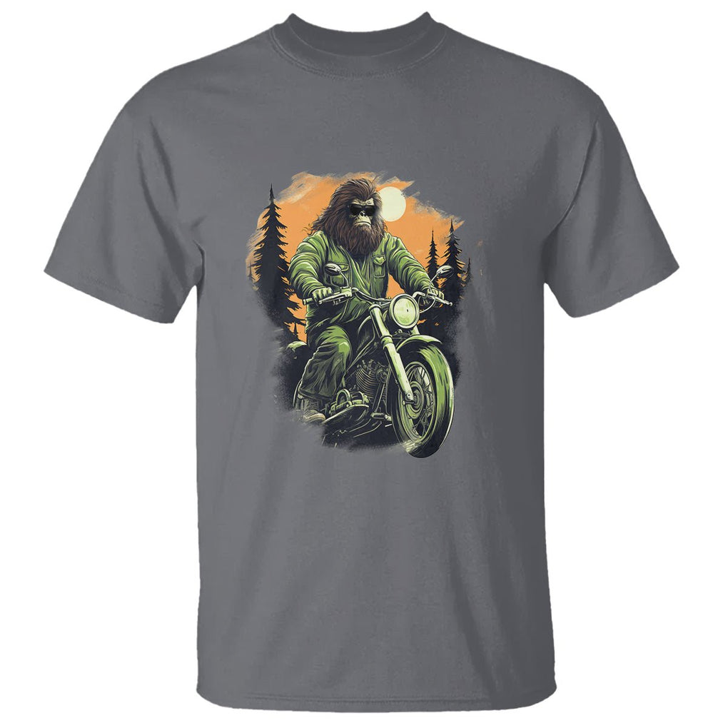 Bigfoot Biker Funny Sasquatch Riding A Motorcycle Vintage T Shirt TS09 Charcoal Printyourwear
