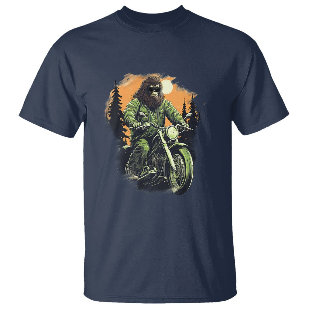 Bigfoot Biker Funny Sasquatch Riding A Motorcycle Vintage T Shirt TS09 Navy Printyourwear