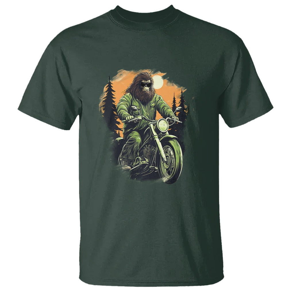 Bigfoot Biker Funny Sasquatch Riding A Motorcycle Vintage T Shirt TS09 Dark Forest Green Printyourwear