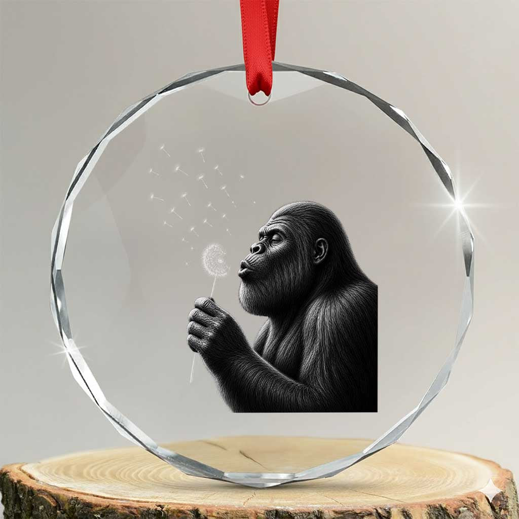 Bigfoot Blowing Dandelion Crystal Glass Ornament Funny Sasquatch Making A Wish TS11 Transparent Glass 3'' Circle Print Your Wear