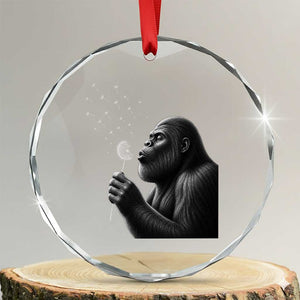 Bigfoot Blowing Dandelion Crystal Glass Ornament Funny Sasquatch Making A Wish TS11 Transparent Glass 3'' Circle Print Your Wear