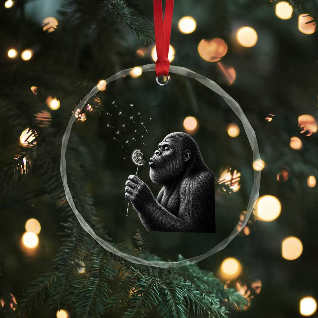 Bigfoot Blowing Dandelion Crystal Glass Ornament Funny Sasquatch Making A Wish TS11 Print Your Wear