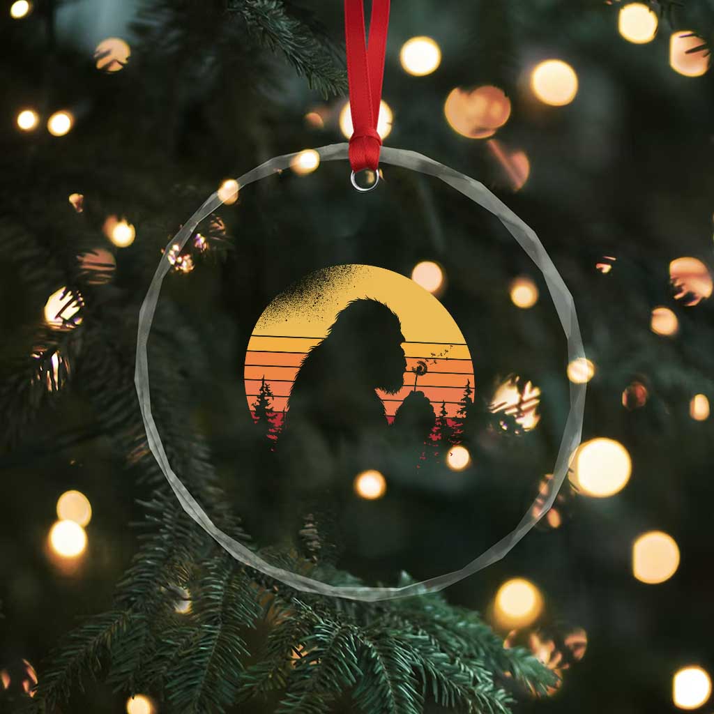 Bigfoot Blowing Dandelion Crystal Glass Ornament Retro Sunset Forest TS14 Print Your Wear