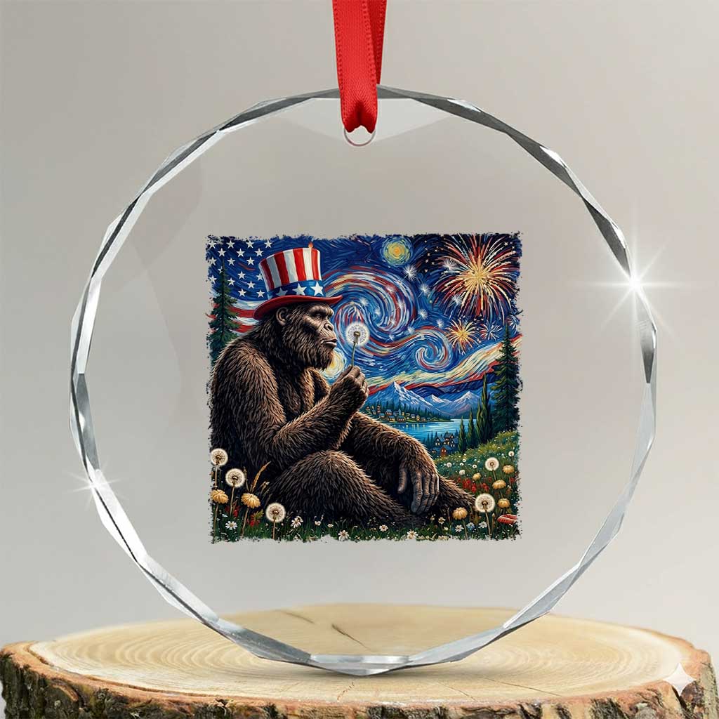 Bigfoot Blowing Dandelion Crystal Glass Ornament Sasquatch Van Gogh Starry Night 4th of July TS14 Transparent Glass 3'' Circle Print Your Wear