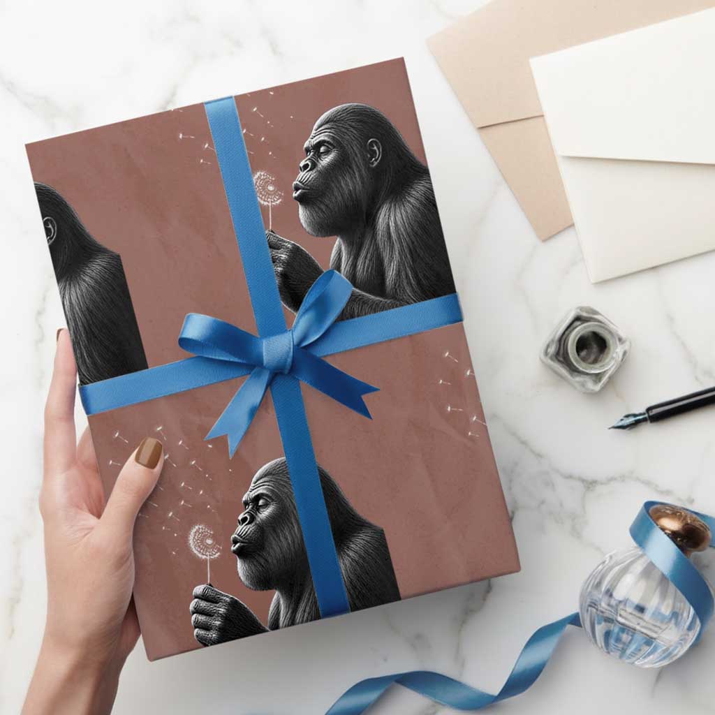 Bigfoot Blowing Dandelion Wrapping Paper Roll Funny Sasquatch Making A Wish TS11 Mocha Print Your Wear