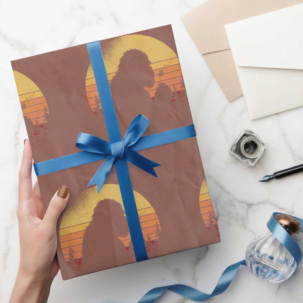 Bigfoot Blowing Dandelion Wrapping Paper Roll Retro Sunset Forest TS14 Mocha Print Your Wear