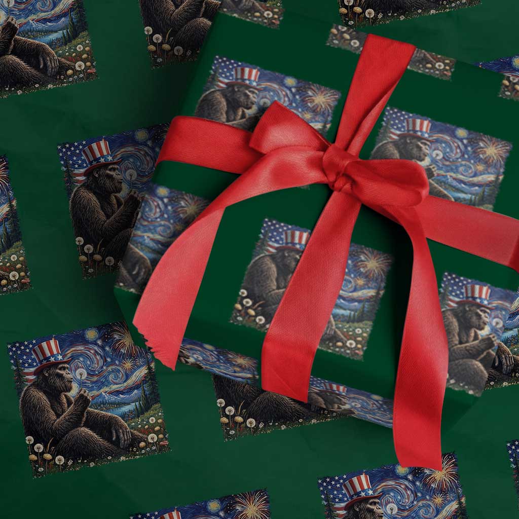 Bigfoot Blowing Dandelion Wrapping Paper Roll Sasquatch Van Gogh Starry Night 4th of July TS14 Green Print Your Wear