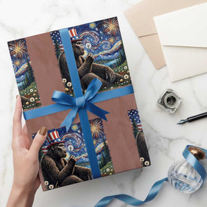 Bigfoot Blowing Dandelion Wrapping Paper Roll Sasquatch Van Gogh Starry Night 4th of July TS14 Mocha Print Your Wear
