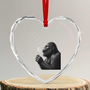 Bigfoot Blowing Dandelion Heart Crystal Glass Ornament Funny Sasquatch Making A Wish TS11 Transparent Glass 3'' Heart Print Your Wear
