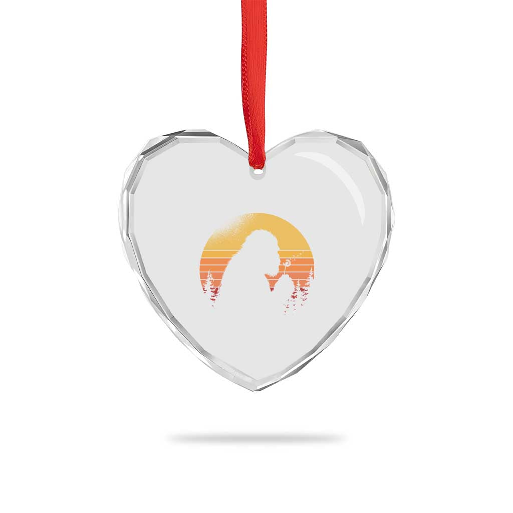 Bigfoot Blowing Dandelion Heart Crystal Glass Ornament Retro Sunset Forest TS14 Print Your Wear