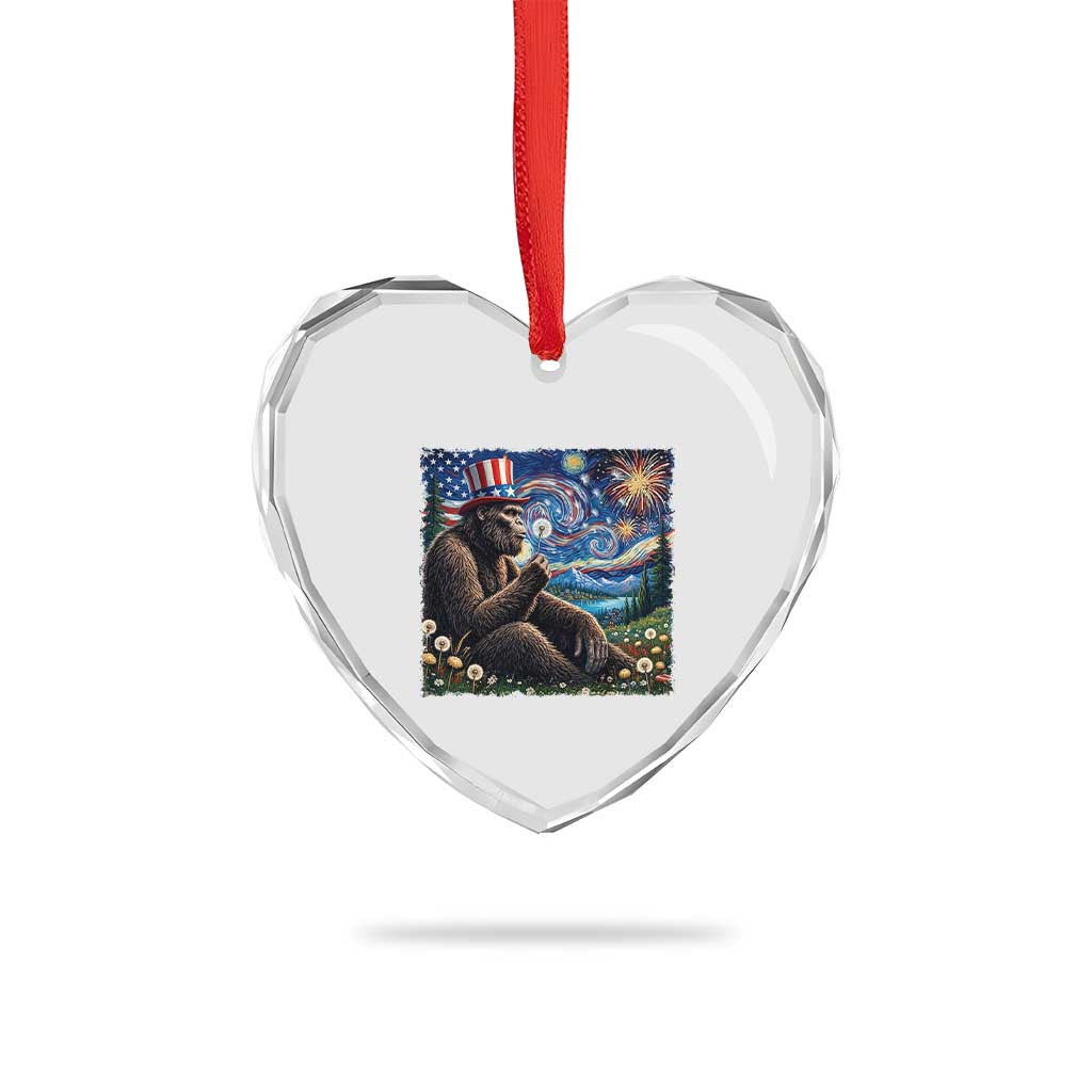 Bigfoot Blowing Dandelion Heart Crystal Glass Ornament Sasquatch Van Gogh Starry Night 4th of July TS14 Print Your Wear