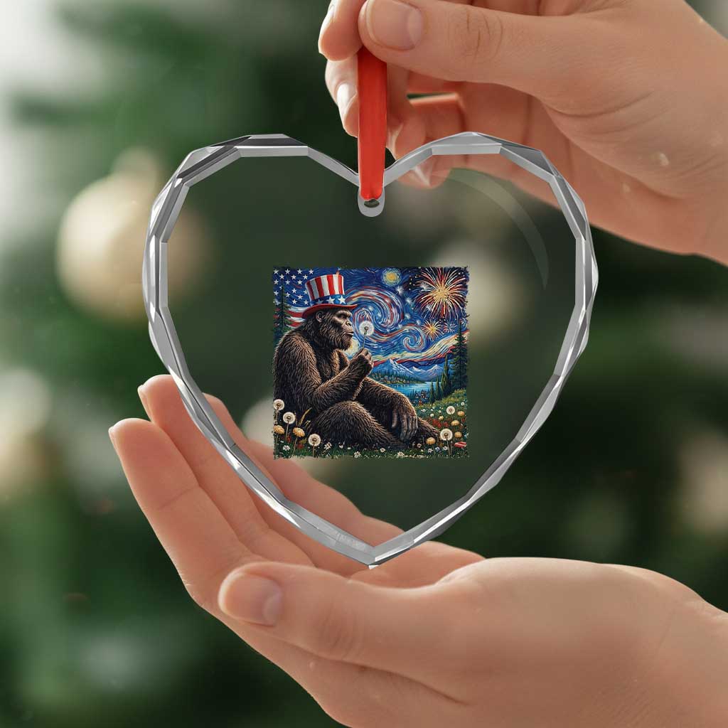 Bigfoot Blowing Dandelion Heart Crystal Glass Ornament Sasquatch Van Gogh Starry Night 4th of July TS14 Print Your Wear