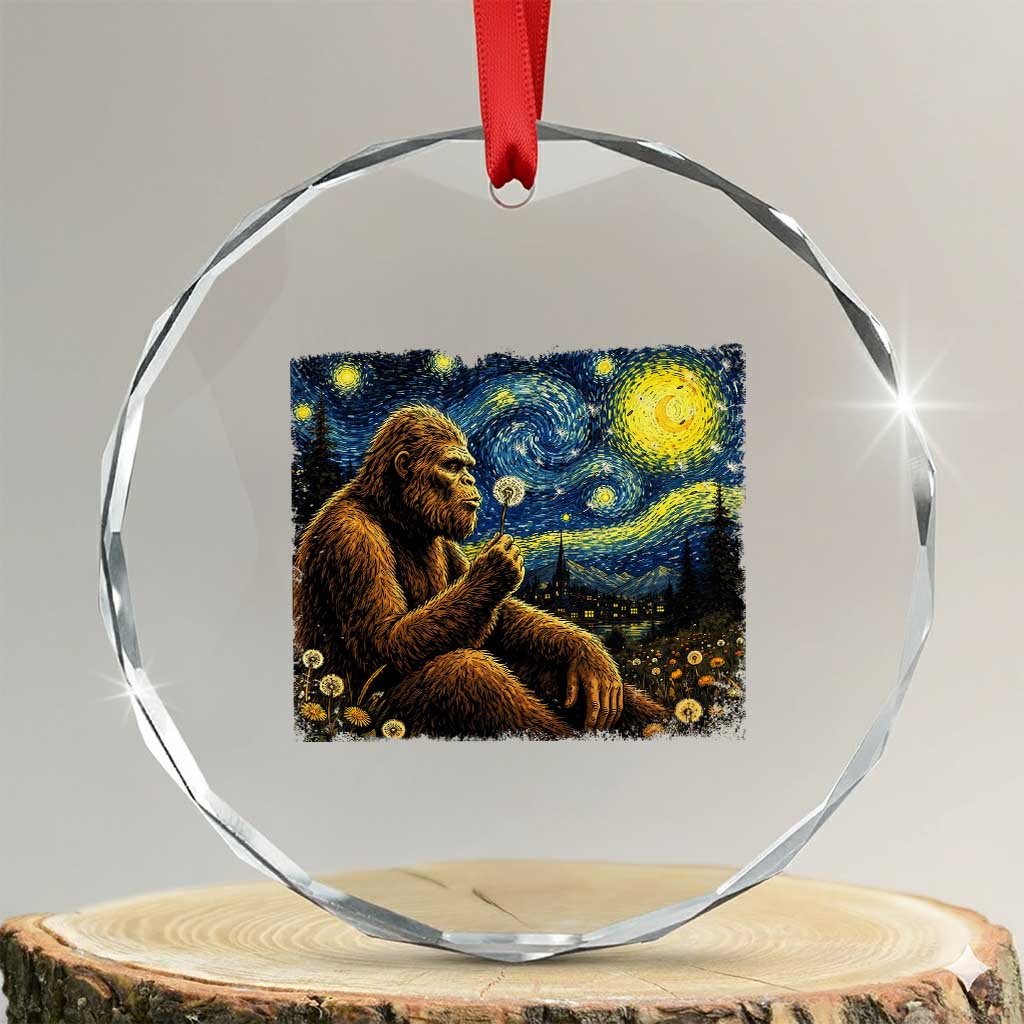 Bigfoot Blowing Dandelion Starry Night Crystal Glass Ornament Cryptid Mythical Creature National Park Monster Gift TS14 Transparent Glass 3'' Circle Print Your Wear